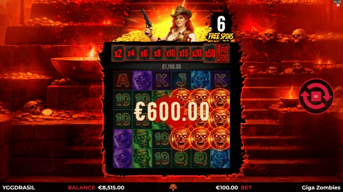 Giga Zombies - nyeremény a Free Spins során